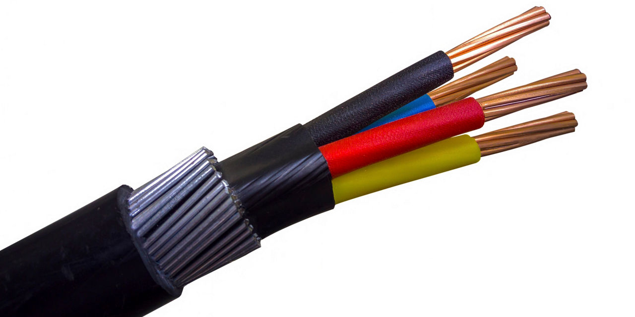 electrical power armored cable on insulated background