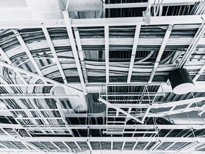 data and electrical communication cables in a cableway on the roof