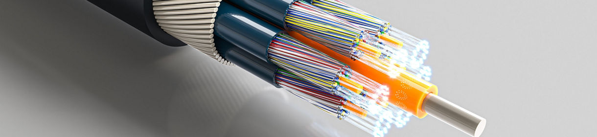 Fiber optic cable  digital data  glowing end internet connection fast