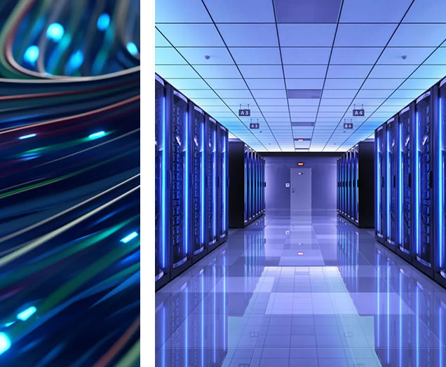 Server racks in server room data center. 3d render