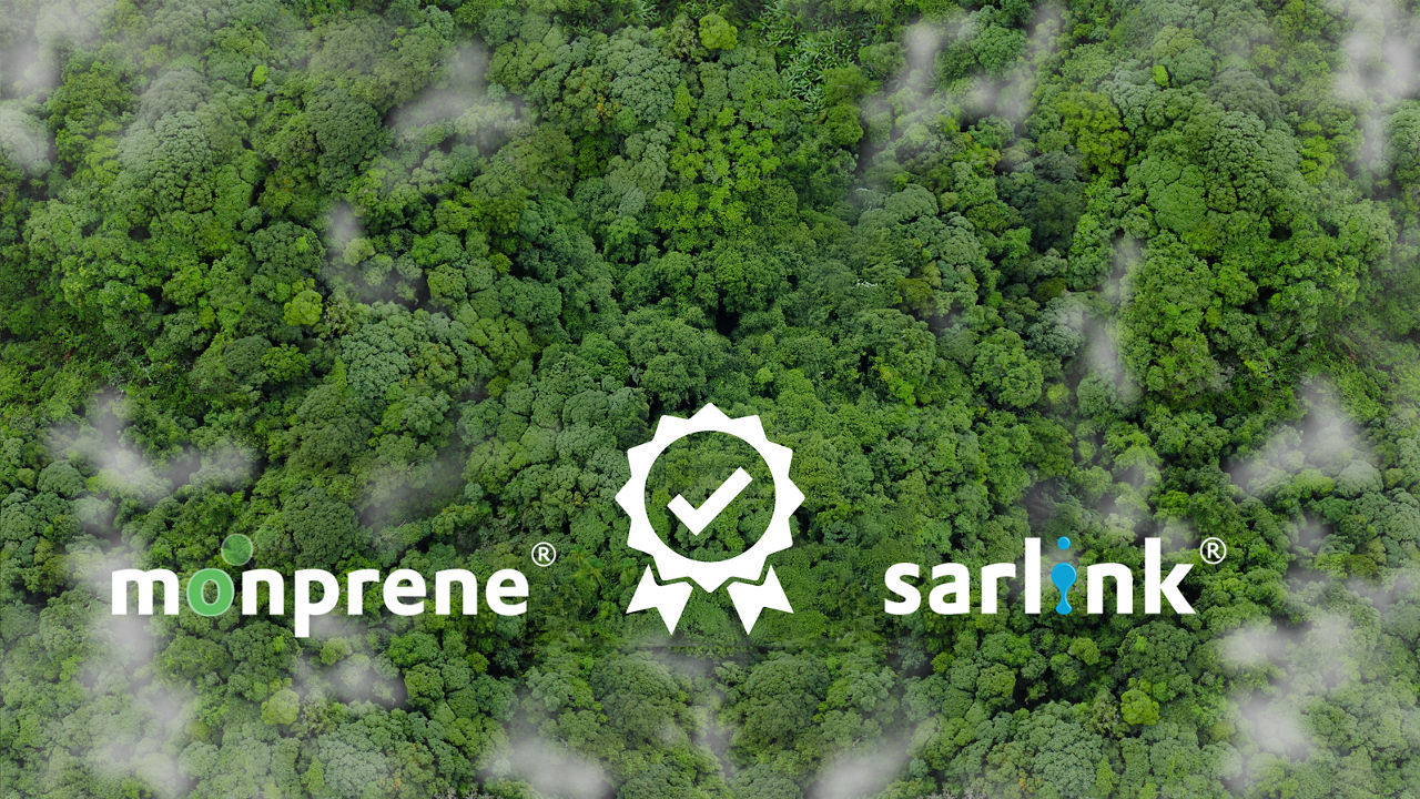 Certified Sustainable with Monprene and Sarlink logo