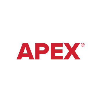 Red bold letters spelling APEX in bright red with registered trademark symbol to the right