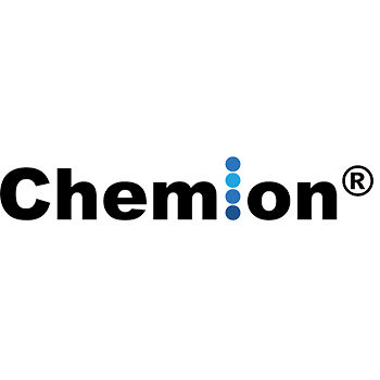 A registered trademarked logo with the word Chemlon in black, and the L being 4 dots made out of different hues of blue representing pellets.