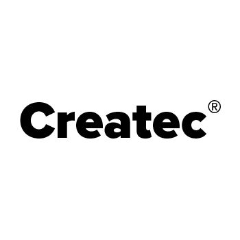 A registered trademarked logo with the words Createc in black