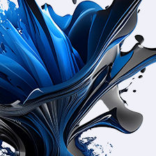 A burst of dry powder turning into liquid vibrant black and blue colored mass