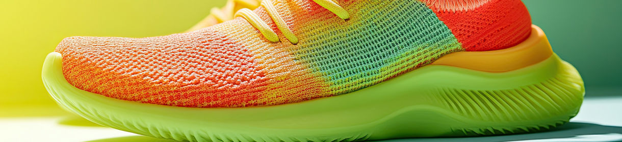 professional photography of colorful kidsâ€™ sneakers with playful patterns, side lighting, light green background, empty space for text at the top, energetic and sporty theme --chaos 20 --ar 16:9 --v 6.1 Job ID: 454067c3-75c5-4299-8fb8-849960cd1cf4