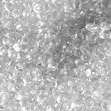 close up of clear thermplastic elastomer pellets