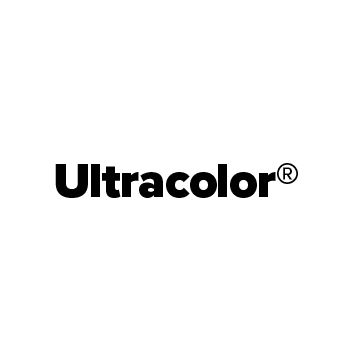 A black logo spelling Ultracolor with a registered trademark on the upper left 